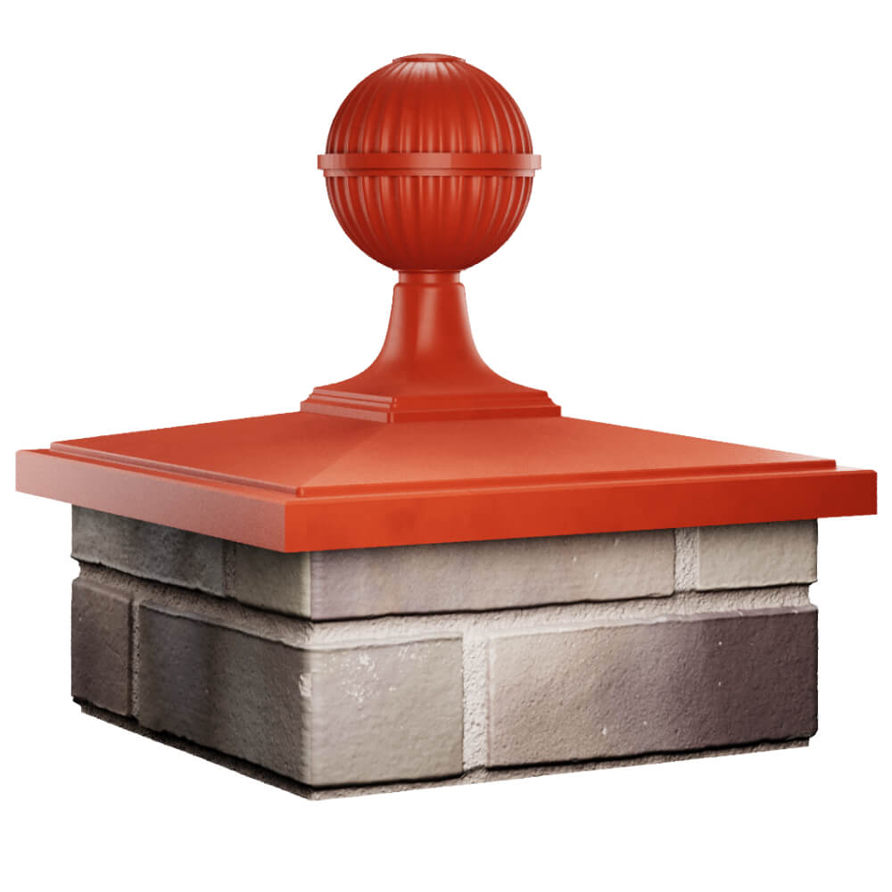 Колпак Zking БонаМоно Красный с шаром на столб 1.5х1.5 кирпича (385х385, 400х400мм) в сборе в Гатчине фото