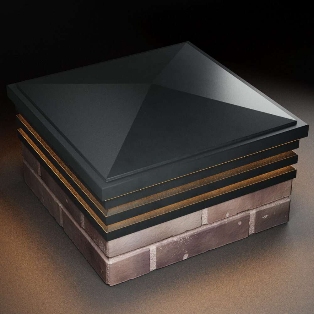 Колпак Zking Бона ХайТек Черный на столб 2х2 кирпича (513х513мм) с подсветкой в Гатчине фото