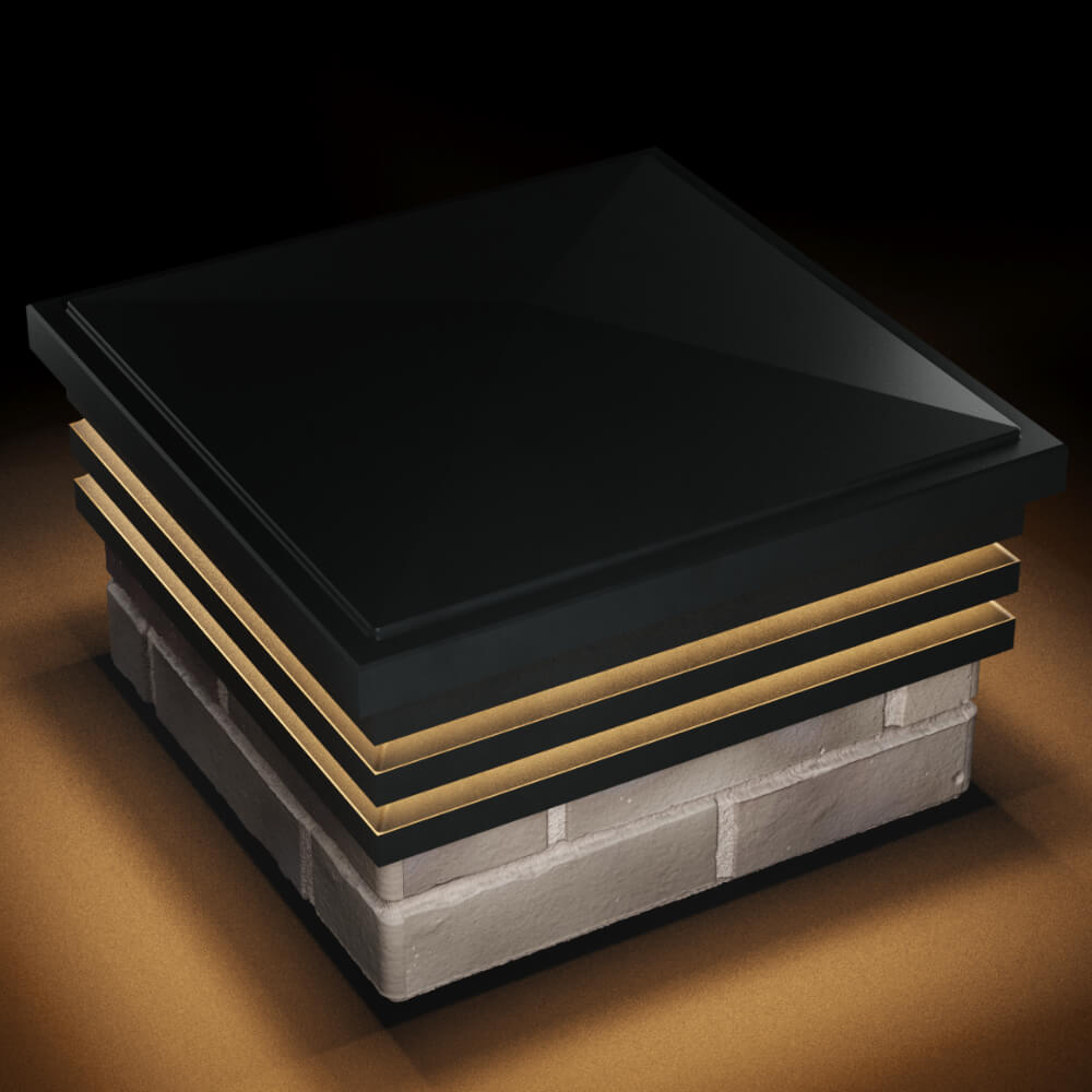 Колпак Zking Бона ХайТек Черный на столб 1.5х1.5 кирпича (385х385мм) с подсветкой в Гатчине фото