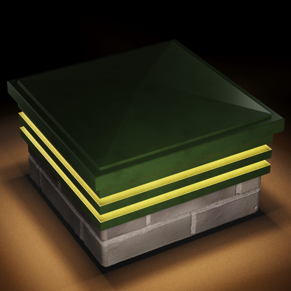 Колпак Zking Бона ХайТек Зеленый на столб 1.5х1.5 кирпича (385х385мм) с подсветкой в Гатчине фото