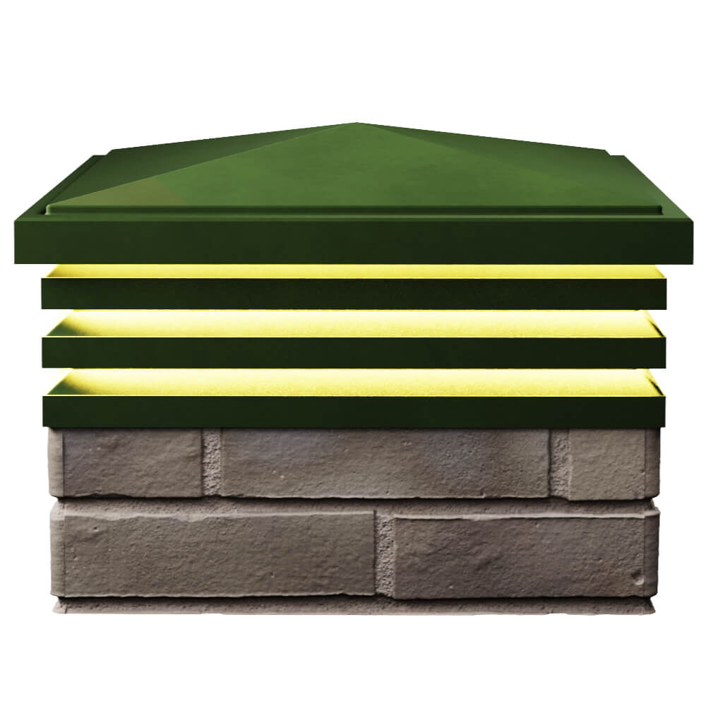 Колпак Zking Бона ХайТек Зеленый на столб 1.5х1.5 кирпича (385х385мм) с подсветкой в Гатчине фото