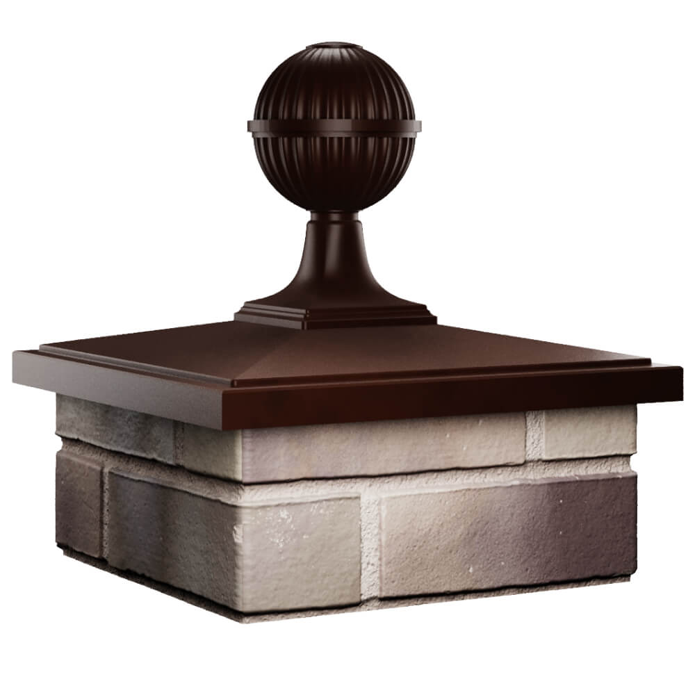 Колпак Zking БонаМоно Коричневый с шаром на столб 1.5х1.5 кирпича (385х385, 400х400мм) в сборе в Гатчине фото