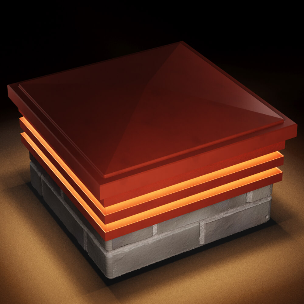 Колпак Zking Бона ХайТек Красный на столб 1.5х1.5 кирпича (385х385мм) с подсветкой в Гатчине фото