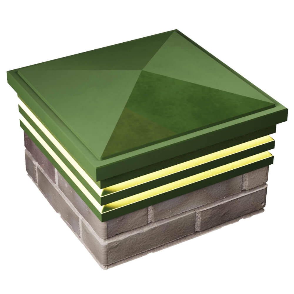 Колпак Zking Бона ХайТек Зеленый на столб 1.5х1.5 кирпича (385х385мм) с подсветкой в Гатчине фото