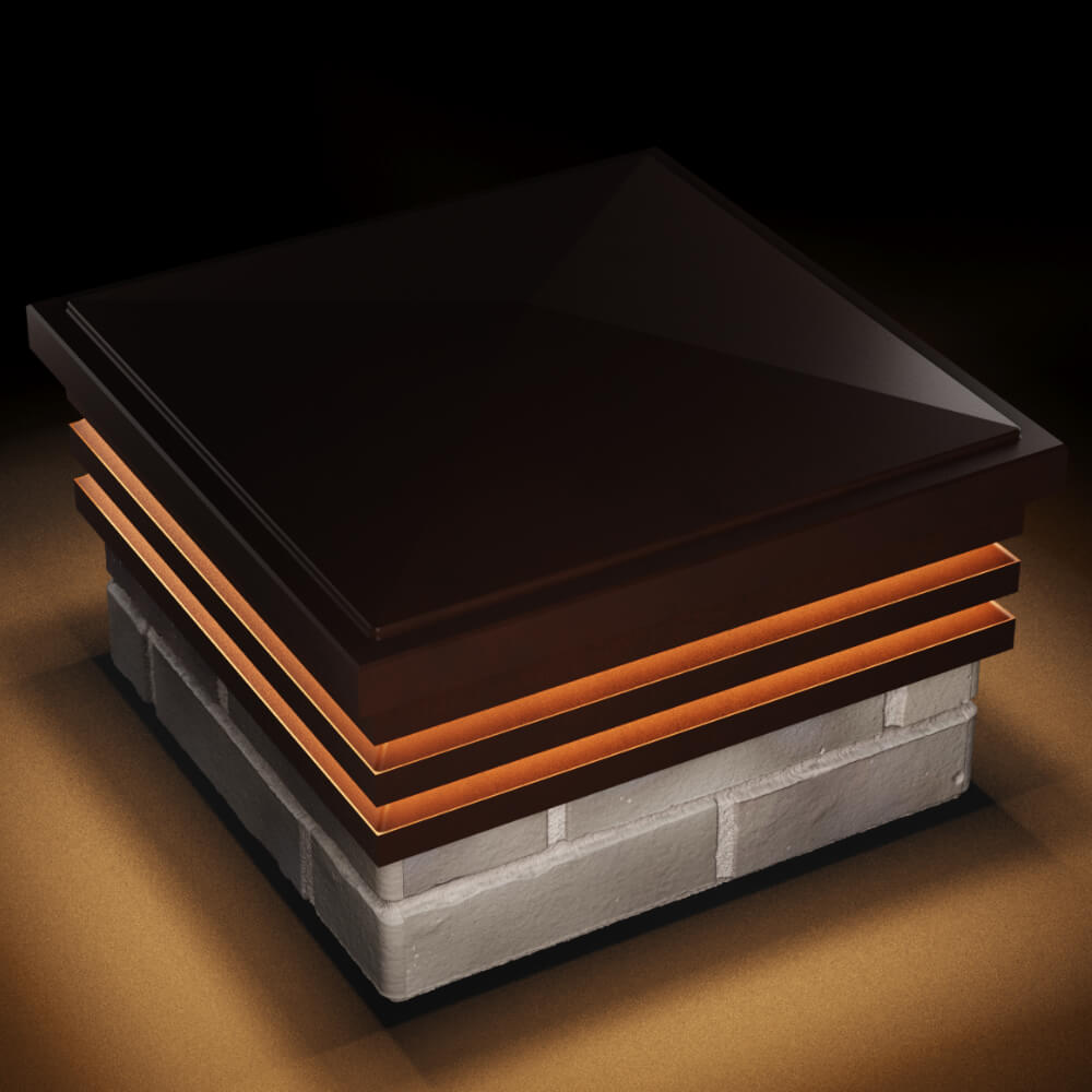 Колпак Zking Бона ХайТек Коричневый на столб 1.5х1.5 кирпича (385х385мм) с подсветкой в Гатчине фото