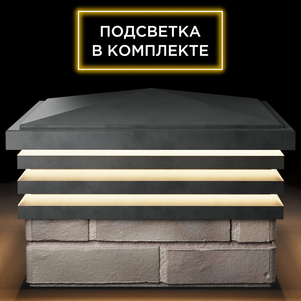 Колпак Zking Бона ХайТек Серый на столб 1.5х1.5 кирпича (385х385мм) с подсветкой Гатчина фото