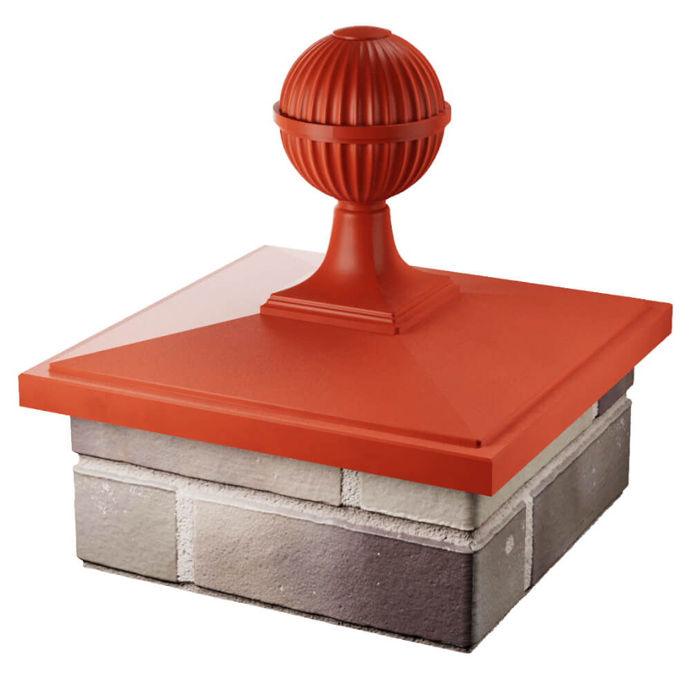 Колпак Zking БонаМоно Красный с шаром на столб 1.5х1.5 кирпича (385х385, 400х400мм) в сборе в Гатчине фото