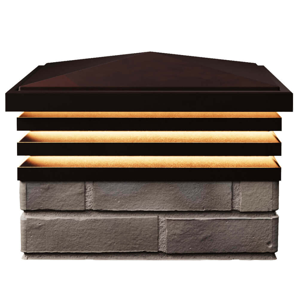 Колпак Zking Бона ХайТек Коричневый на столб 1.5х1.5 кирпича (385х385мм) с подсветкой в Гатчине фото